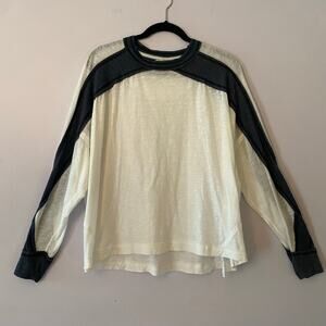 Free People Gray White Baseball Tee Long Sleeve Shirt Loungewear Women's Small